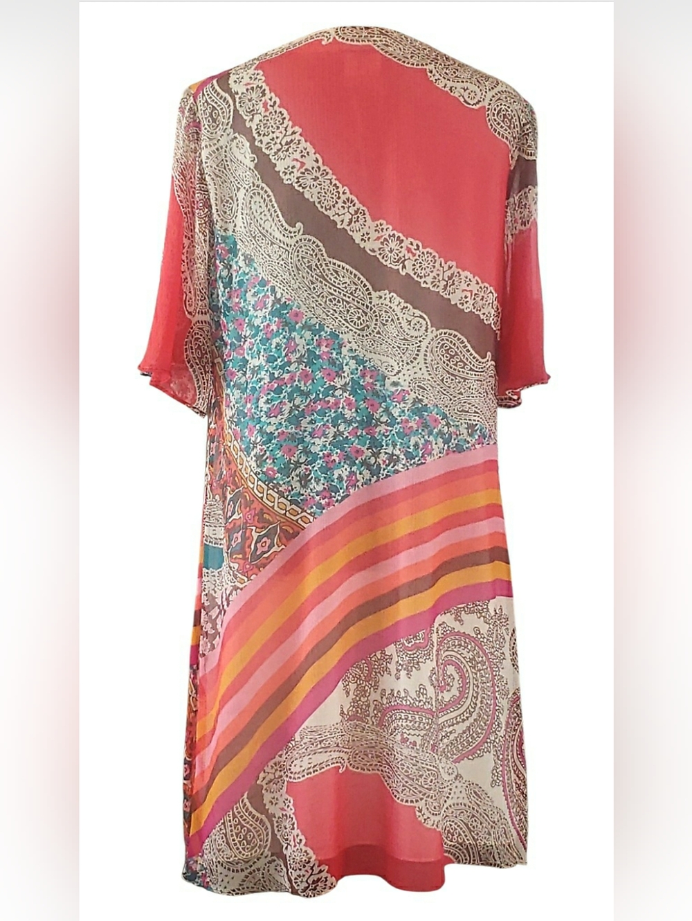 Vintage Y2K Silk Patchwork Cottage Dopamine Paisley Artisy Floral Rainbow Dress - Picture 4 of 8